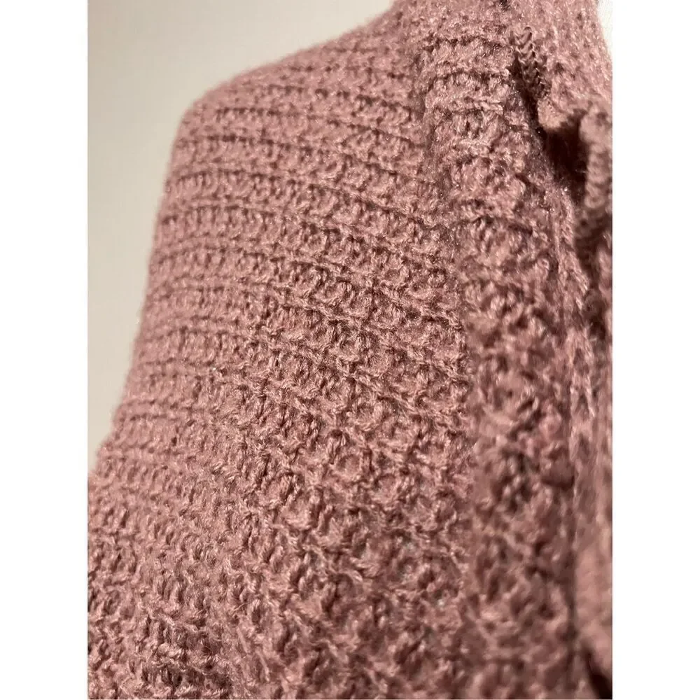 Anthropologie moth cardigan sweater scalloped edge waffle knit boho size S